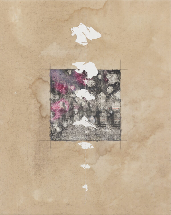 _I´d like to rent some body parts I _Reisleim, Laserdruckfarbe, Grafit, Ölkreide, Papier und Zwirn auf Leinwand_46x58_