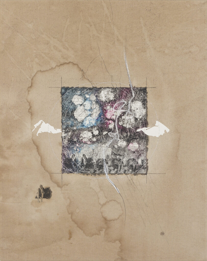 _I´d like to rent some body parts V _Reisleim, Laserdruckfarbe, Grafit, Ölkreide, Papier und Zwirn auf Leinwand_46x58_