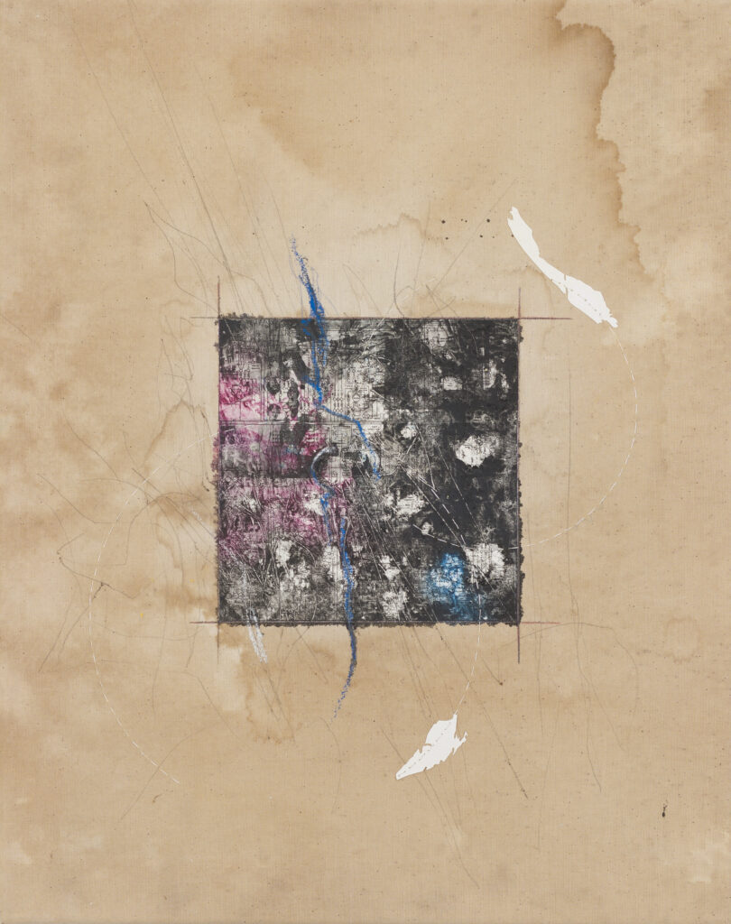 _I´d like to rent some body parts VI _Reisleim, Laserdruckfarbe, Grafit, Ölkreide, Papier und Zwirn auf Leinwand_46x58_ (Kopie)