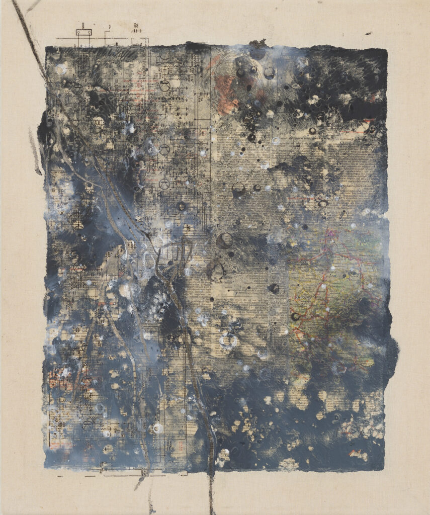 _Ohne Angst und ohne Hoffnung II-I _ Ölkreide, Fineliner, Grafit, Reisleimfarbe und Drucküberträge auf Leinwand 45x54__ (Kopie)