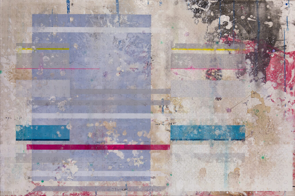 _Suave II_Gesso, Acryl,Thread& Tissue paper on Canvas_100x150_